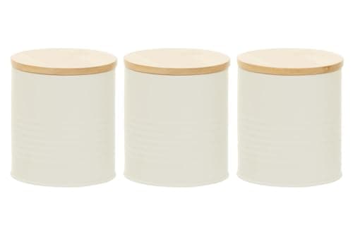 Image of Premier Housewares Set Of Three Cream Cannisters | Stylish Design Set Of Three Kitchen Canisters For Dining Table | Secured Storage Stainless Steel Canister Set For Kitchen