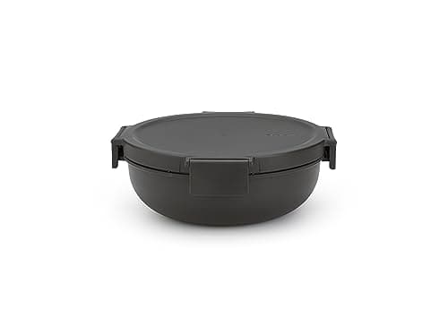 Image of Brabantia - Make & Take Salad Bowl 1.3L - Removable Tray for Toppings & Dressing - Airtight Closure - Leakproof - Secure Click Closing - Suitable for Freezer - Dishwasher & Microwave Safe - Dark Grey
