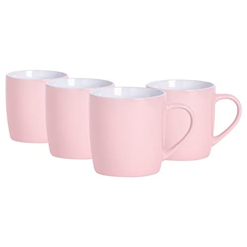 Image of Argon Tableware Coloured Coffee Mugs - Pink - 350ml - Pack of 4 - Gloss Ceramic Stoneware Latte Cappuccino Cups Hot Chocolate Cups Colourful Mug Set with Handle