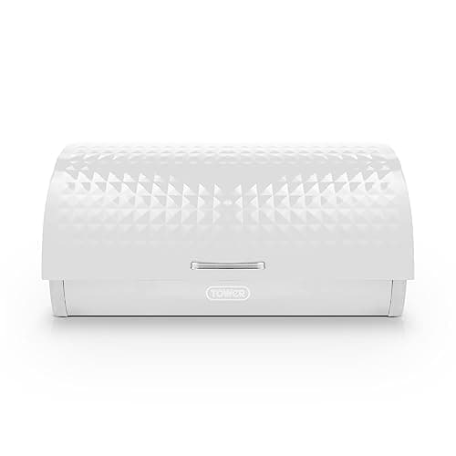 Image of Tower T826206WHT Solitaire Roll Top Bread Bin, Stainless Steel, White, H19, W39, D27.5cm