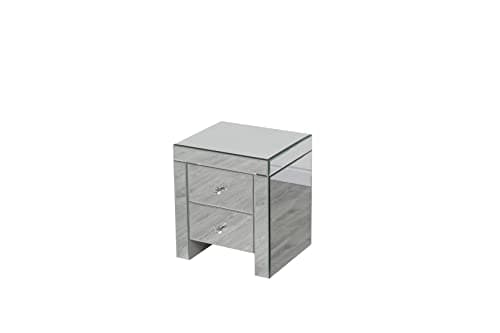 Image of Kingwudo® Glass Mirrored Bedside Tables with 2 or 3 Drawers Side/End Tables Storage Unit for Living Room Bedroom,Silver (2 Drawers)