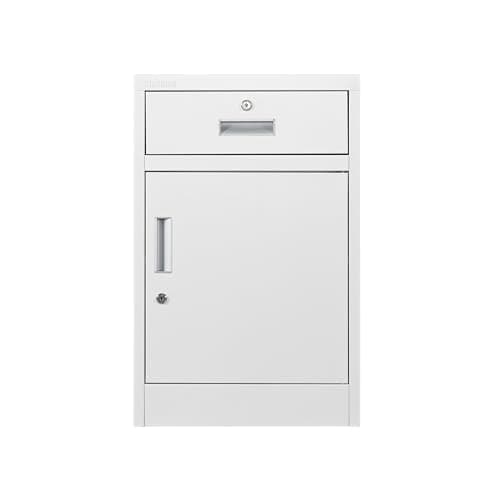 Image of Atahome Metal Storage Cabinet with Lockable Door & Drawer, Steel Office Cupboard with Adjustable Shelf, Secure Under Desk Filing Cabinet for Home,Office, Bedroom & Garage, 67x43x40 cm (White)