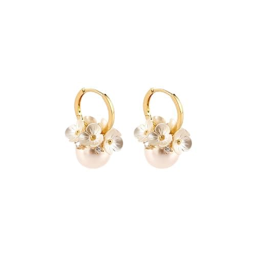 Image of Elegant Flower Pearl Small Hoop Earrings for Women Girls 14K Gold Plated CZ Crystal Daisy Flower Cartilage Earrings Huggie Hoops Cuffs Wedding Earrings Dainty Jewelry Gifts