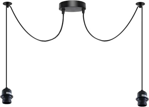 Image of LEDSone 2 Head E27 Pendant Light Kit – Adjustable 2m Cable Ceiling Hanging Light, Modern Industrial Lighting Fixture for Kitchen Island, Dining Room, Cafe
