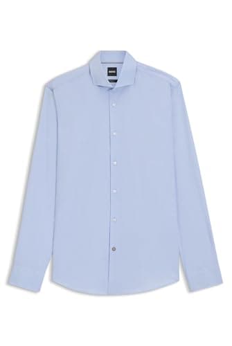 Image of BOSS Mens H-JOE-spread-C1-222 Regular-fit Stretch-Twill Formal Business Shirt
