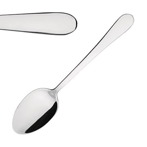 Image of Olympia Buckingham Stainless Steel Dessert Spoon. Pack of 12, Size: 180(L) mm, High Polish Finish, Smooth Round Edges, Cake Pastry Spoon Cutlery for Canteen Café Restaurant Bar and Home Use | U880