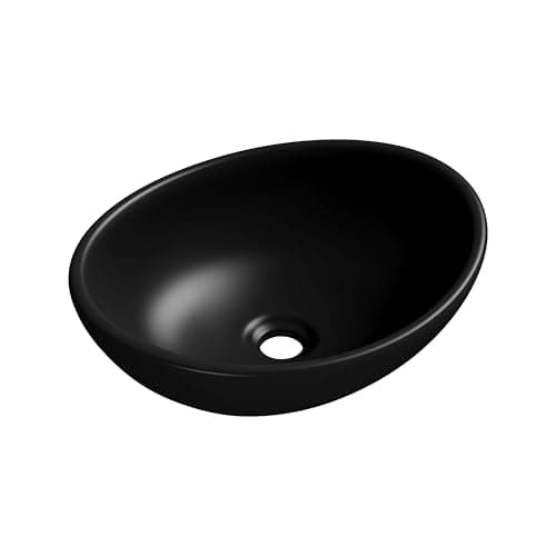 Image of Eridanus Oval Countertop Basin Sink, Modern Oval Ceramic Bathroom Vessel Bowl, Washbasin for Lavatory Cloakroom Vanity Unit, Matte Black - 410 x 335 x 150mm