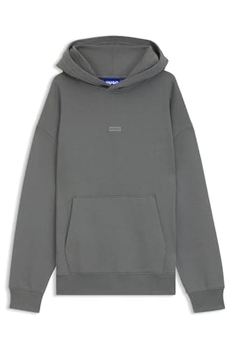 Image of HUGO Mens Nazardo Cotton-terry loose-fit hoodie with logo details