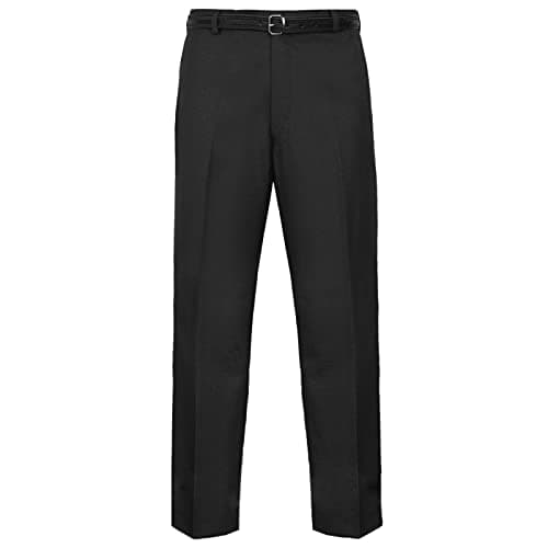 Image of MyShoeStore Mens Formal Trousers Casual Business Office Work Home Belt Loops Smart Dress Pants Straight Leg Flat Front Everpress Pockets Waist (Black, 46/29)
