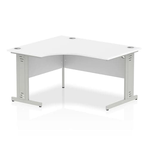 Image of Mr Office Impulse Left Crescent Desk, Silver Cable Managed Leg, White, 1400