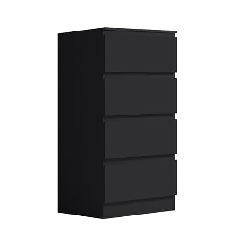 Image of FWStyle Stora Slimline 4 Drawer Chest of Drawers Matt Black, Tall Narrow Bedroom Storage Furniture with Handleless Design and Deep Drawers, Scratch Resistant Finish, H99 x W40 x D40cm