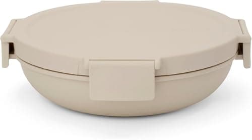 Image of Brabantia Make & Take Lunch Bowl 1L (Soft Beige), Compact Flat Design Salad Bowl with Airtight Closure, Leakproof Bowl with Lid
