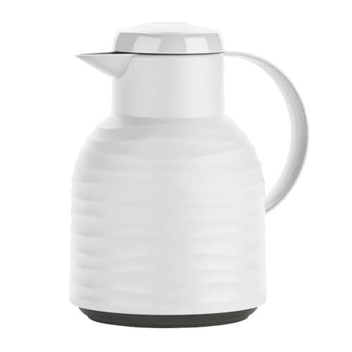 Image of Emsa N40115 Samba Wave Insulated Jug | 1.0 Litre | Quick-Press Plastic | Glass Insulating Flask | Coffee Pot: 12h Hot / 24h Cold | 100% Leakproof | White