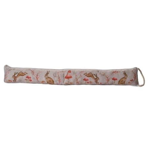 Image of Woodland Animal Fabric Draught Excluder | Countryside Rabbit & Mushroom Design | Decorative Door Draught Cushion with Handle - 92cm