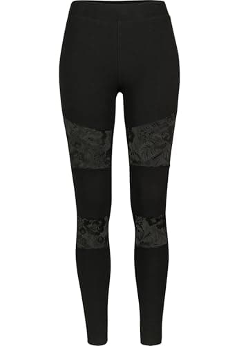 Image of Urban Classics Women's Ladies Laces Inset Leggings, Black (Black 00007), 8 (Size: X-Small)
