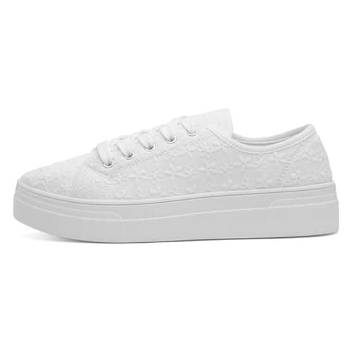 Image of Lilley Womens White Floral Platform Canvas Shoe - Size 5 UK - White