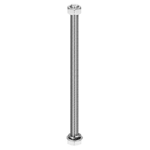 Image of sourcing map M10 x 200mm 304 Stainless Steel Hex Head Screws Bolts, Nuts, Flat & Lock Washers Assortment Kit, Fully Threaded, Bright Finish for Home, Electronic, Machine, 1 Sets