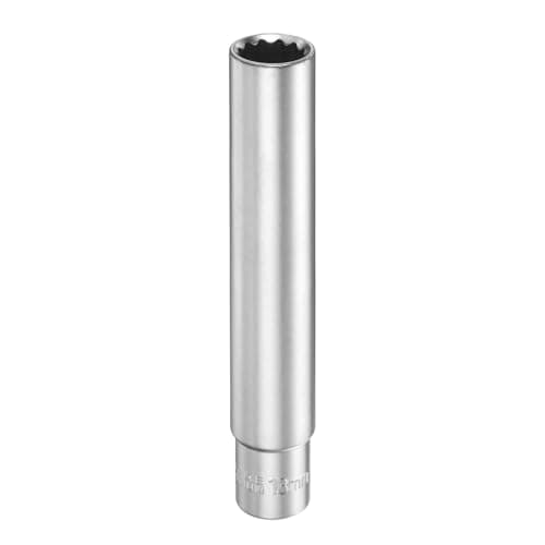 Image of sourcing map 12 Points Deep Socket 3/8" Drive 13mm Deep Metric CR-V Steel Polished Nickel Plating Flip Sleeve 120mm / 4.7" Extra Long Socket Tool for Home Auto Nuts Bolts Repair