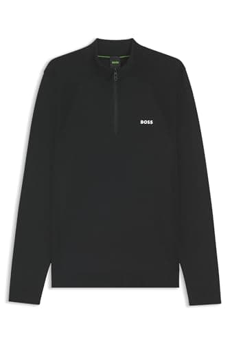 Image of BOSS Mens K Momentum-Lite MN Cotton-Blend Sweater with Quarter Zip and Body-Mapping Black