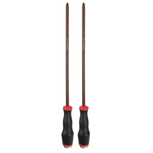 Image of sourcing map 2pcs PH4 Phillips Screwdriver #4 16.93" Magnetic Screwdrivers 5.12" Heat-Treated S2 Alloy Steel with Ergonomic Handle for DIY Repairing, Red Brown