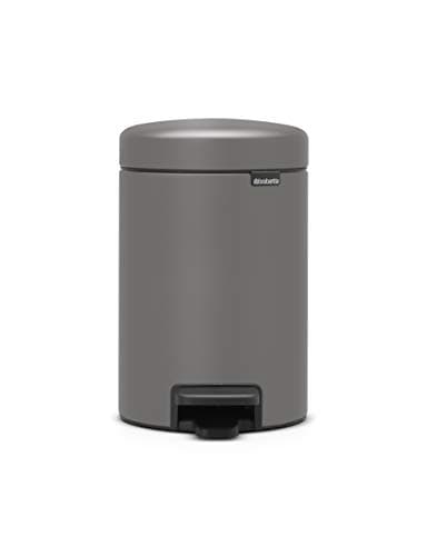Image of Brabantia NewIcon Pedal Bin 3 L (Mineral Concrete Grey) Soft-Closure Bathroom Rubbish Bin, Removable Inner Bucket + Free Binbags
