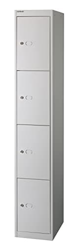 Image of Office Hippo Bisley Steel Locker, Four Door, Fully Lockable Metal Storage, Metal Cabinet, Goose Grey, 30.5 x 30.5 x 180.2 cm