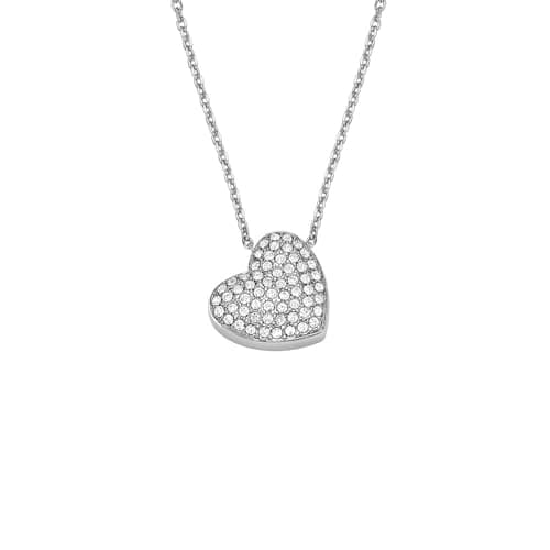 Image of Fossil Women's Sadie Glitz Heart Stainless Steel Pendant Necklace, JF04674040