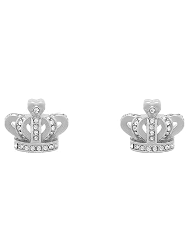Image of Juicy Couture Crystal Icon Crown Stud Earrings for Women (Silver/Clear Crystal)