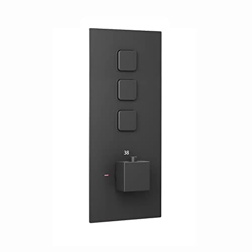 Image of ENKI, Spello, TSV074, Thermostatic Concealed Shower Valve with Push Buttons, Triple Square Taps with Three Outlets, Modern Shower Valve, Black
