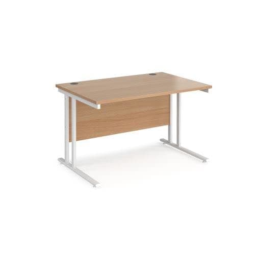 Image of Office Monster Cooper straight desk 1200mm x 800mm - white cantilever leg frame, beech top
