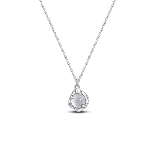 Image of Weviway Circle Opal Necklace White Gemstone Pendant Necklace for Women Girls Silver Handmade Necklaces Birthstone Jewellery for Gift Valentine's Day