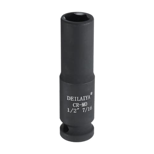 Image of sourcing map 7/16 Inch SAE Deep Impact Socket 1/2 Inch Drive 6 Point Design CR-MO Steel Nut Impact Grade Socket for Auto Repair