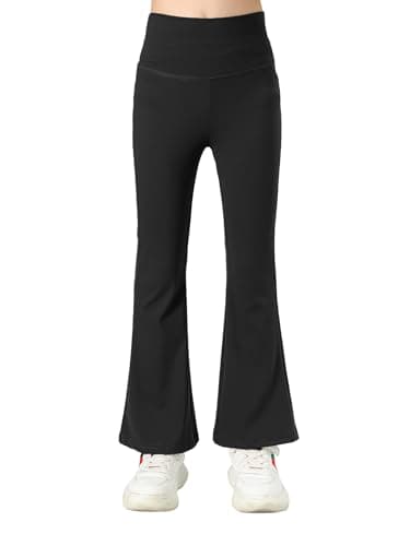 Image of KISLOVE Girls Flared Legging High Waist Strentchy Bootcut Pants Full Length Bell Bottoms Kids Dance Yoga Athletic Trousers Black, 12-13 Years