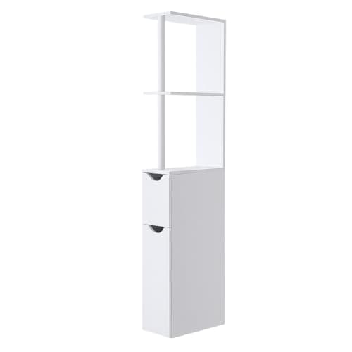 Image of Saxony® Bathroom Storage Cabinet with 2 Shelves and 2 Doors Tallboy White Wooden Furniture Unit tall narrow cupboard Slim Floor Standing Design cabinets