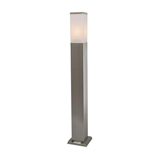 Image of Qazqa - Modern Outdoor Pole I Bollard I Post lamp 80 cm Steel I Nickel Matt I Satin - Malios Garden- - Modern - Suitable for LED E27 | 1 Light - Stainless Steel Bollard Light - Suitable for
