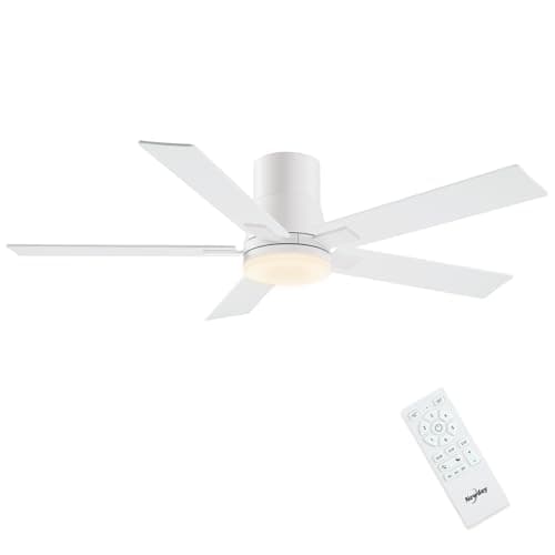Image of Newday 48inch White Ceiling Fan, Flush Mount Ceiling Fan with Remote Control, Quiet DC Motor, 2 Color Blade, Stepless Dimmable LED 24W, 7 Speed Mode, Memory Function for Bedroom, Living Room