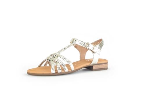 Image of Gabor Floral 42.794 Champagne pale gold strappy leather T bar sandals (Champagne, UK Footwear Size System, Adult, Women, Numeric, Medium, 5)