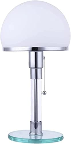 Image of Modern Bauhaus Style Desk Lamp with Polished Chrome and White Glass E27 Table Lamp for Indoor Study Lighting in Bedroom Bedside Reading Lamp
