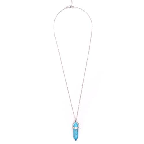 Image of Myga Crystal Necklace - Silver Healing Crystal Pendant Necklace for Women and Men with Adjustable Chain - Blue Turquoise