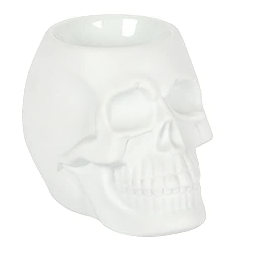Image of Spooky White Ceramic Skull Oil Burner - 10cm x 10cm (1 Pc.) - Luxurious Design, Premium Material, Aromatherapy Accessory - Ideal for Home & Office Decor