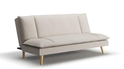 Image of DAKO® 3-Seater Sofa Bed CINDY – 2 Colour Options Click-Clack Sleeper Sofa with Wooden Legs, Modern Upholstered Convertible Settee for Guest Room or Living Room (Cream)