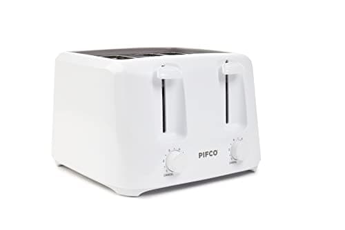 Image of PIFCO® Essentials White Toaster 4 Slice - Dual Control with 6 browning Levels & Anti-Jam Function - Easy to Clean with Removable Crumbs Tray 1400W