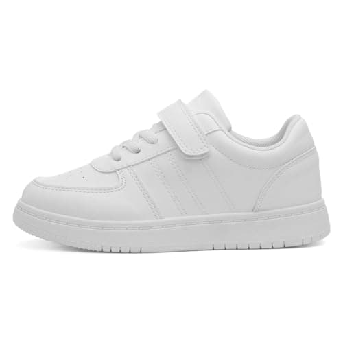 Image of XL Kids' White Easy Fasten Trainer - Size 11 Child UK - White