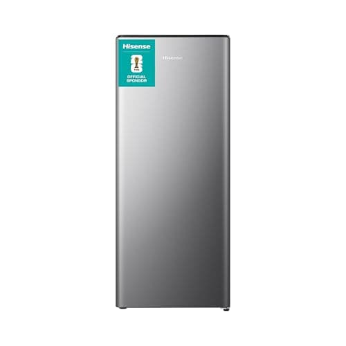 Image of Hisense RR220D4BDE 52cm Freestanding Retro Fridge - 165-litre capacity with 4 star Ice box- Auto Defrost - Wine Rack - Silver - E Rated, H128 x W51.9 x D51.3