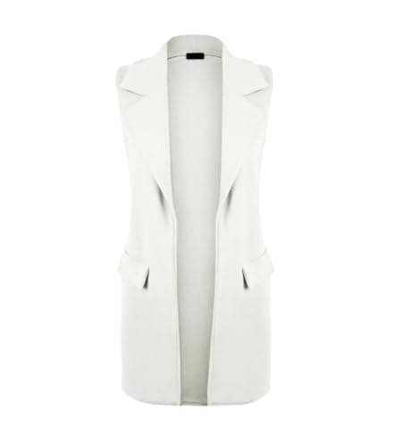 Image of REAL LIFE FASHION LTD Womens Ladies Sleeveless Long Duster Coat Waistcoat Smart Blazer Plus Size Cream