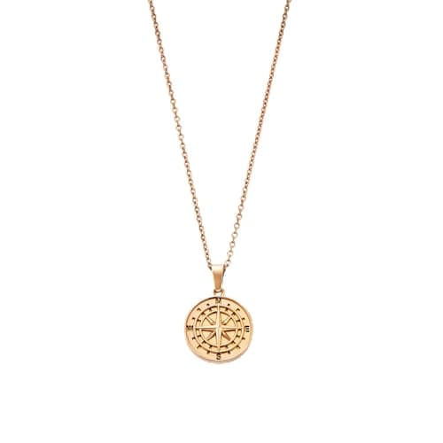 Image of CRAFTD - Rose Gold Compass Necklace - Durable 18K Rose Gold & 316L Stainless Steel - 52cm Chain Link with 20MM x 20MM Pendant - Waterproof, Heat & Sweat Resistant - Men's Jewellery