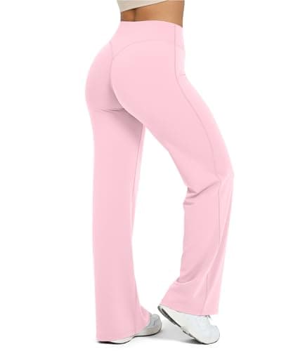 Image of StaySlim Yoga Pants for Women Straight Wide Leg Trousers High Waisted Ladies Casual Trousers Stretchy Lounge Leggings UK Pink