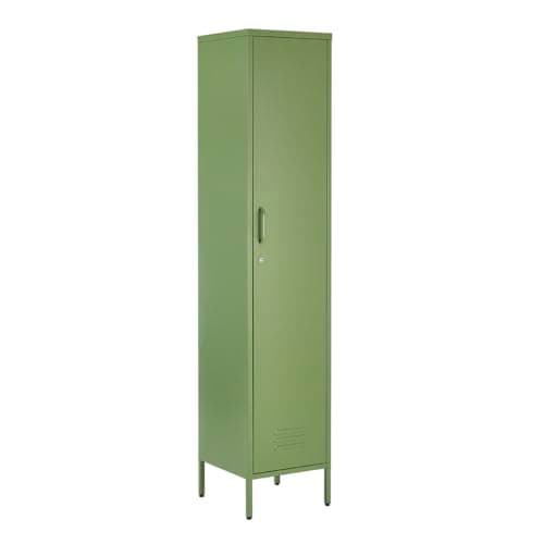 Image of MMT Furniture Metal Locker Cabinet with Lockable Storage Cupboard Slim One Door (Green, 180 cm)