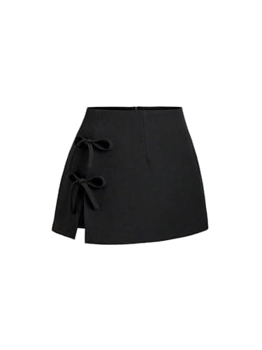 Image of GORGLITTER Women's Bow Tie Split Mini Skirts with Built in Shorts A Line Flared Hem Going Out Skirt Black X-Large