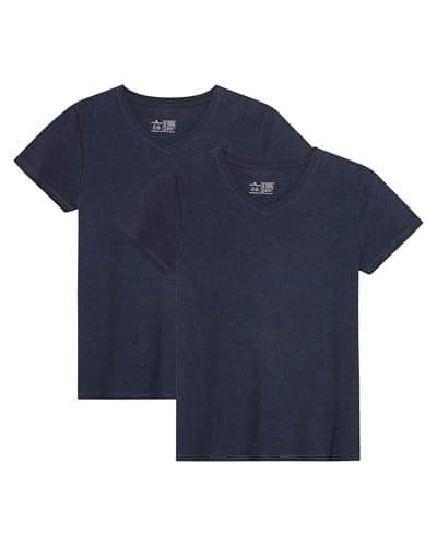 Image of DANISH ENDURANCE Womens T Shirts, Organic Cotton Ladies Tops, Soft V-Neck T-Shirts for Women, 1 & 2-Pack, Dark Navy 2 Pack, S